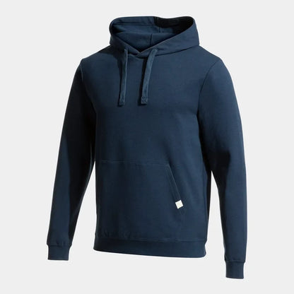Joma boys' dark navy combi hooded sweatshirt with front pocket and adjustable drawstrings, made of soft, comfortable fabric.