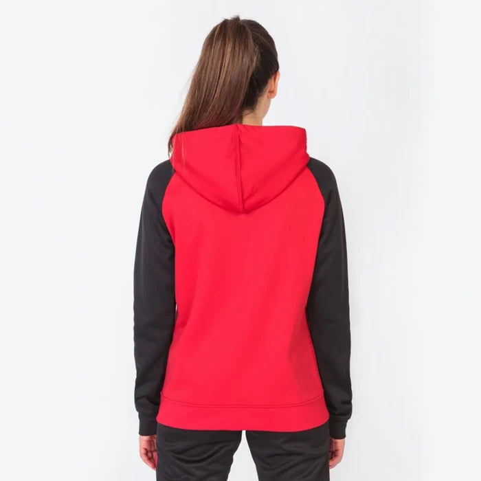 Joma Girls Academy IV zip-up hoodie in red and black, casual jacket with front zipper and hood for young girls.