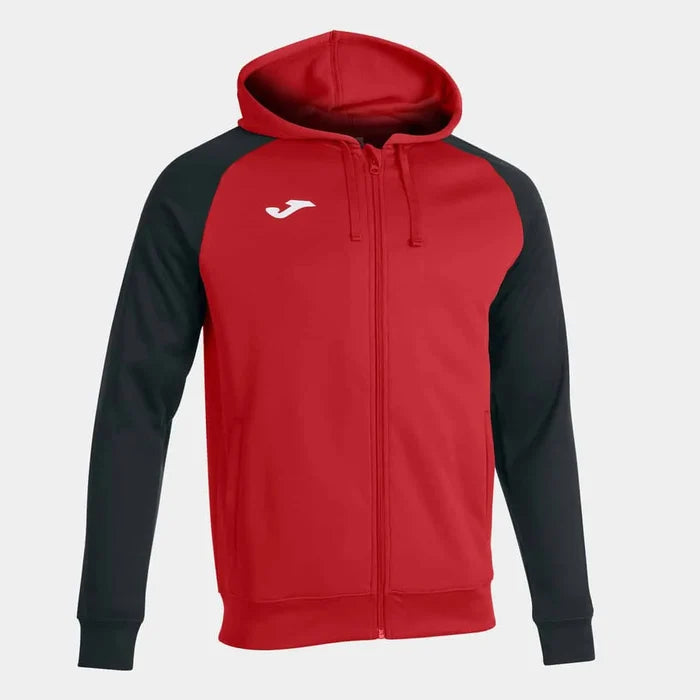 Joma men's Academy IV hoodie jacket in red and black, with a zip-up front and sporty design, suitable for casual wear.