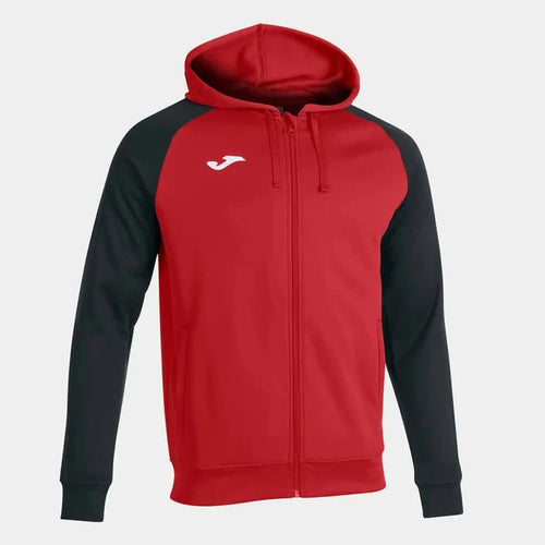 Joma men's Academy IV hoodie jacket in red and black, with a zip-up front and sporty design, suitable for casual wear.