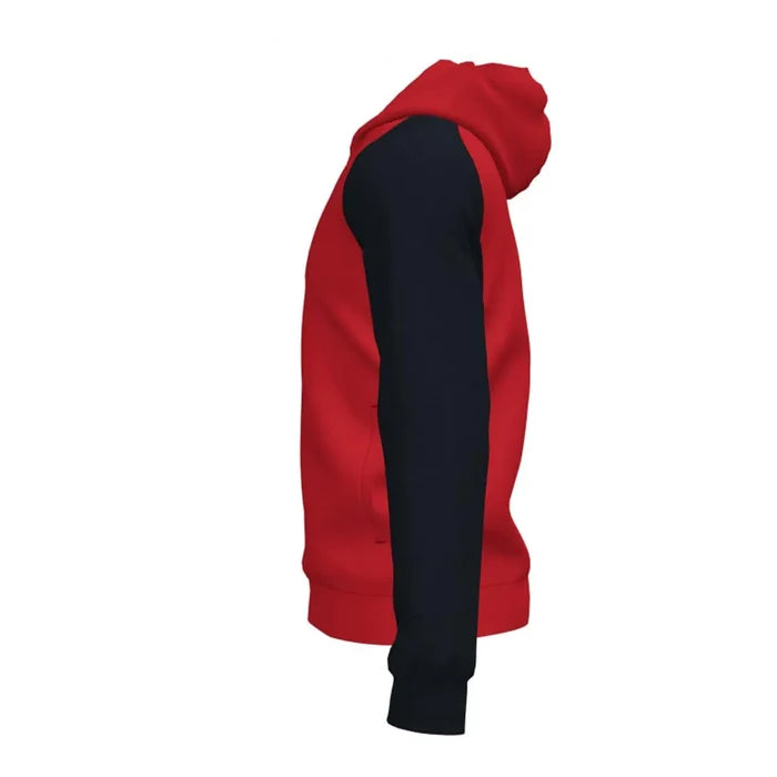 Red and black Joma Men's Academy IV Hoodie Jacket, casual athletic outerwear with a comfortable fit and sporty style.
