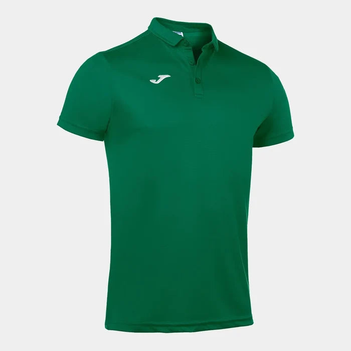 Green Joma men's Hobby polo shirt made of comfortable fabric, featuring a classic collar and short sleeves for casual wear.