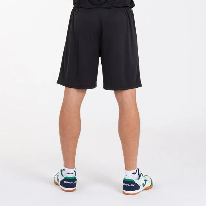 Joma men's Nobel black shorts, casual athletic bottoms with an elastic waistband and sporty design.