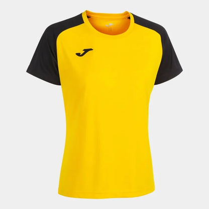Joma Women's Academy IV T-Shirt in yellow and black, casual short-sleeve top with sporty style and logo detail.