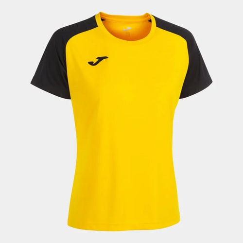 Joma Women's Academy IV T-Shirt in yellow and black, casual short-sleeve top with sporty style and logo detail.