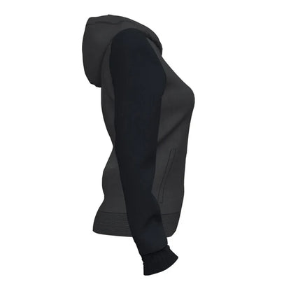 Joma Women's Academy IV zip-up hoodie in anthracite and black, casual jacket with a front zipper and hood.