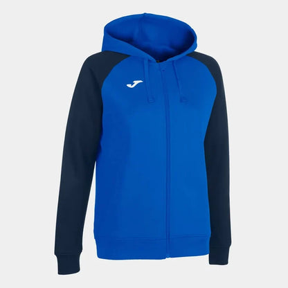 Joma Women's Academy IV zip-up hoodie in royal blue and navy, casual jackets with front zipper and comfortable fit.