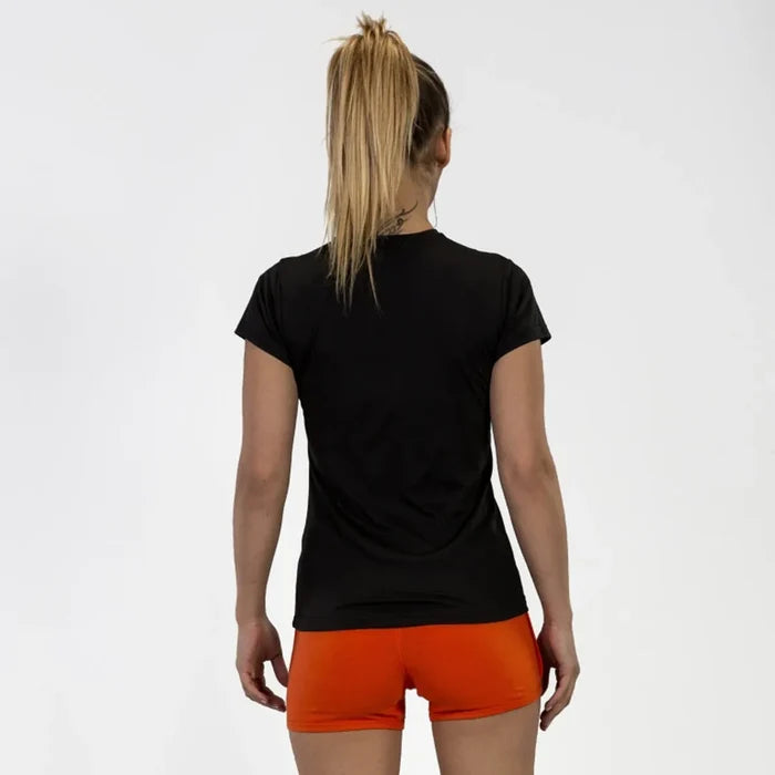 Black Joma Women's Combi T-Shirt, casual short-sleeve top with Joma branding, suitable for sports and everyday wear.