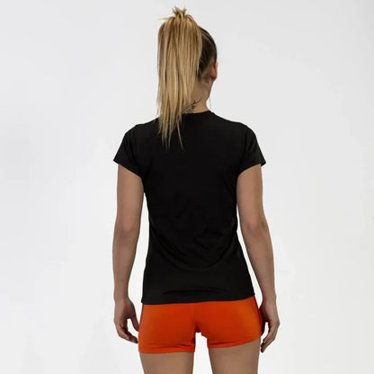 Black Joma Women's Combi T-Shirt, casual short-sleeve top with Joma branding, suitable for sports and everyday wear.