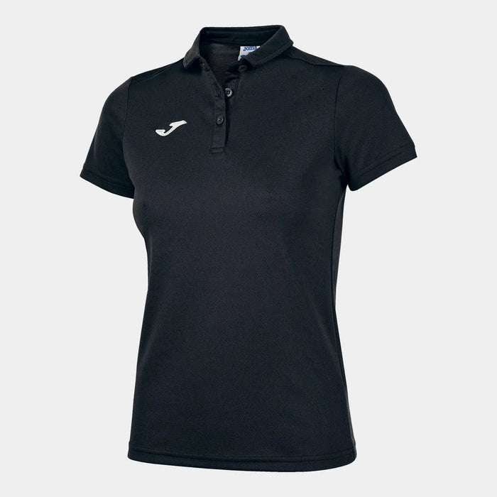 Black Joma women's Hobby polo shirt, lightweight T-shirt and polo blend, casual athletic style, short sleeves, soft fabric.