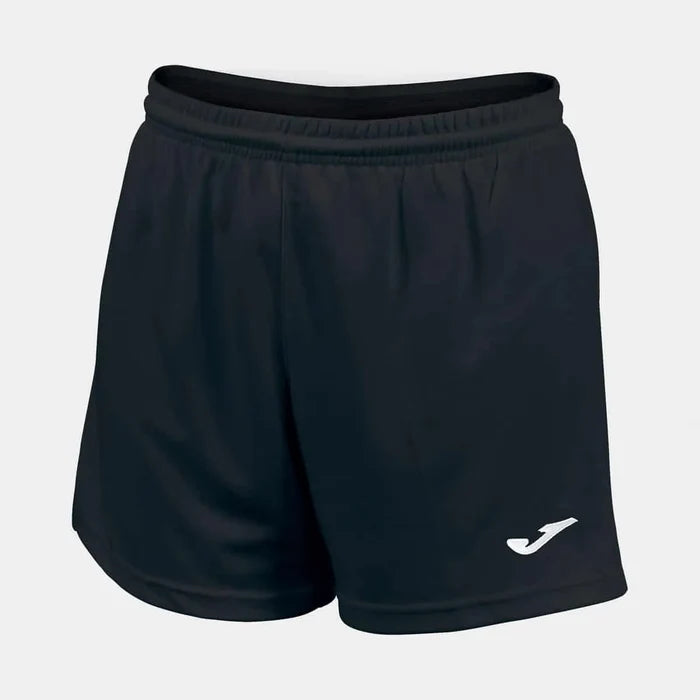 Black Joma Womens Paris II Shorts made of lightweight fabric, featuring a slim fit and elastic waistband for active wear.