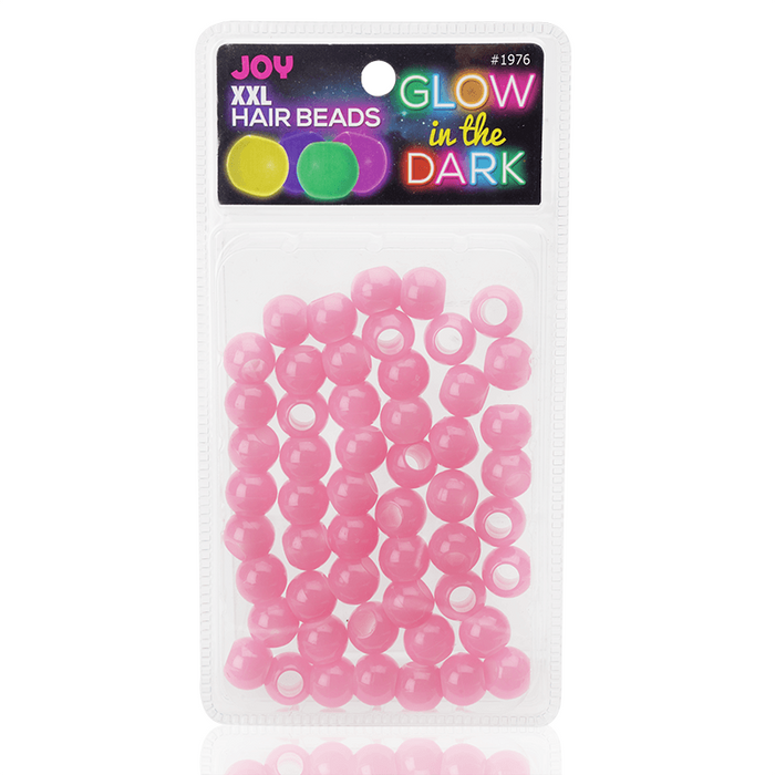 Joy Glow In the Dark Round Hair Beads XX-Large, 60 Count, Pink
