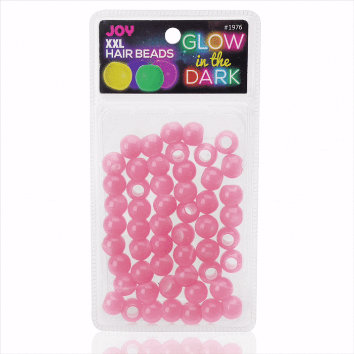 Joy Glow In the Dark Round Hair Beads XX-Large, 60 Count, Pink