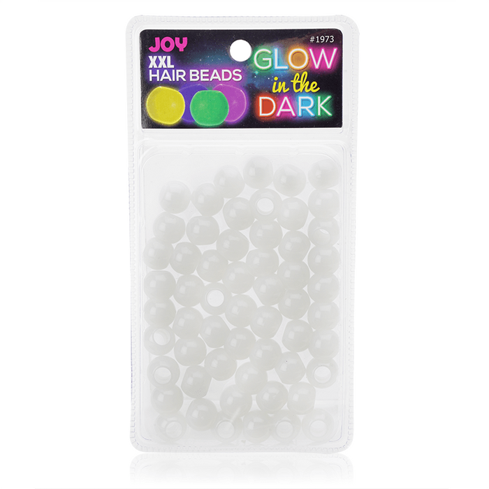 Joy Glow In the Dark Round Hair Beads XX-Large, 60 Count, White