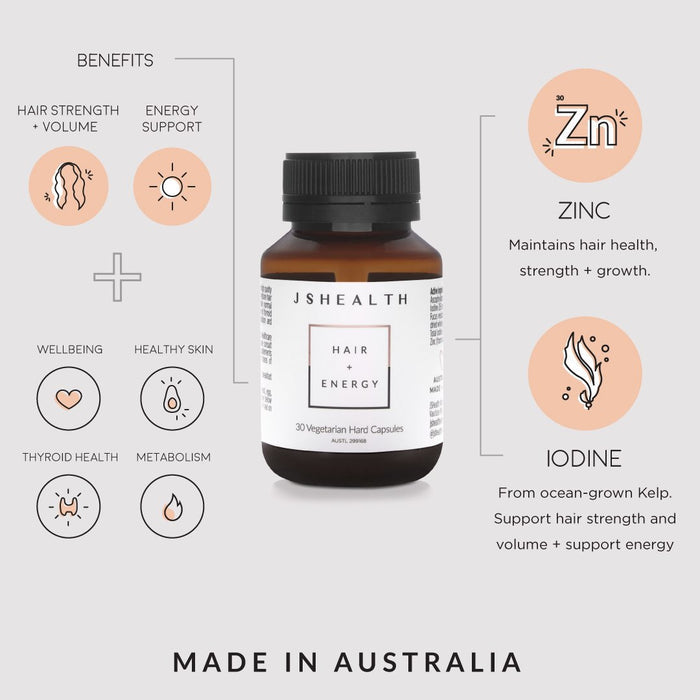 JShealth 30's Vegetarian Capsules Hair+ Energy