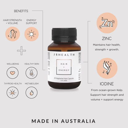 JShealth 30's Vegetarian Capsules Hair+ Energy