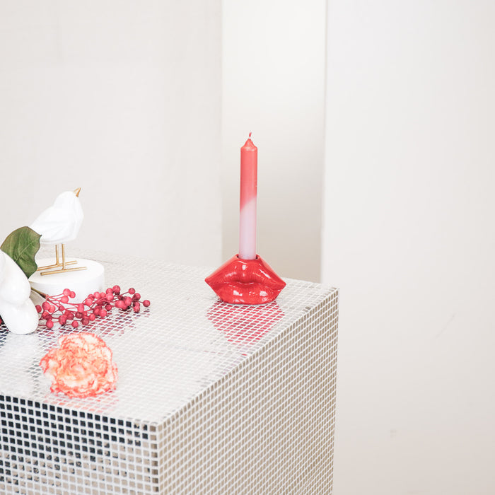 Kandelaar - Lip - Keramiek - Rood - 10,5x6,5x5,5cm