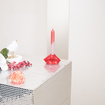 Kandelaar - Lip - Keramiek - Rood - 10,5x6,5x5,5cm