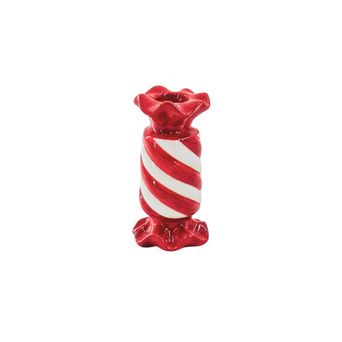 Kandelaar-Toffee Snoepje Kaarshouder- Keramiek- Rood/ Wit-7,5x7,5x13 cm