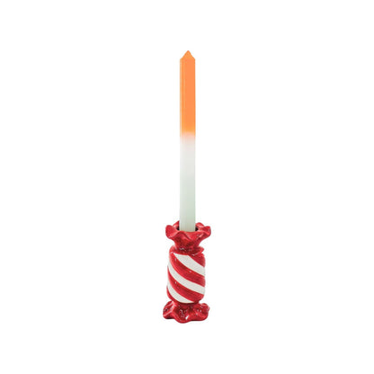 Kandelaar-Toffee Snoepje Kaarshouder- Keramiek- Rood/ Wit-7,5x7,5x13 cm