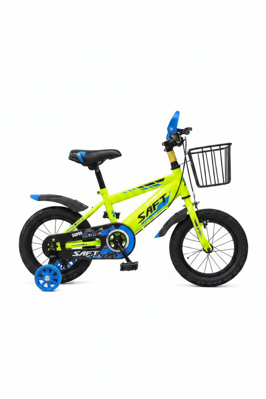 Green Yellow SAFT Kids Bicycle white background