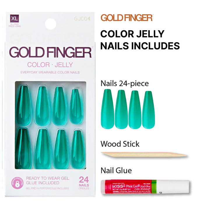 Kiss Gold Finger Jelly Color Nails [Green Apple] #Gjc04