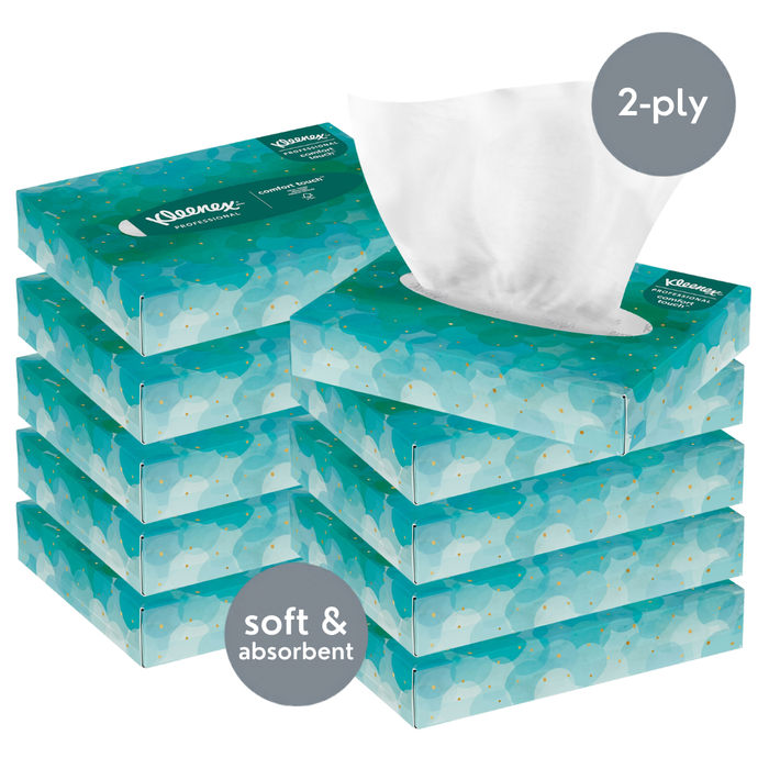 Premium 2 ply Kleenex facial tissues for esthetic treatment rooms and professional spa environments - 10ea.