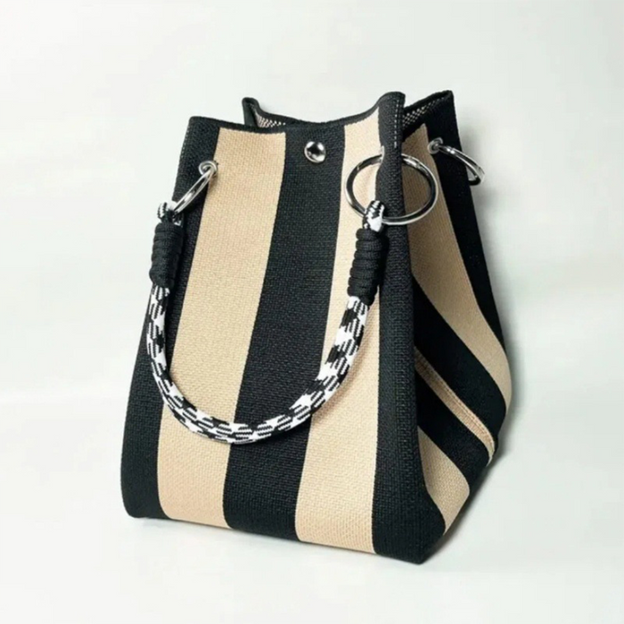 Knitted Black & Beige Tote Mini Square Bag