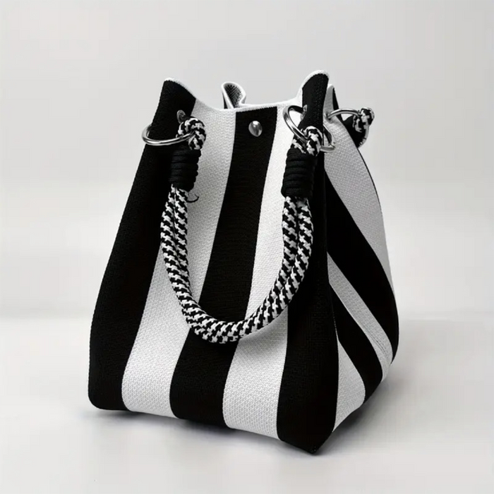 Knitted Black & Ivory Tote Mini Square Bag