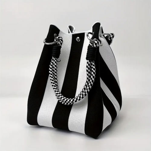 Knitted Black & Ivory Tote Mini Square Bag