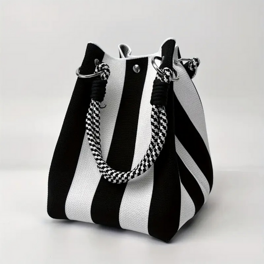 Knitted Black & Ivory Tote Mini Square Bag