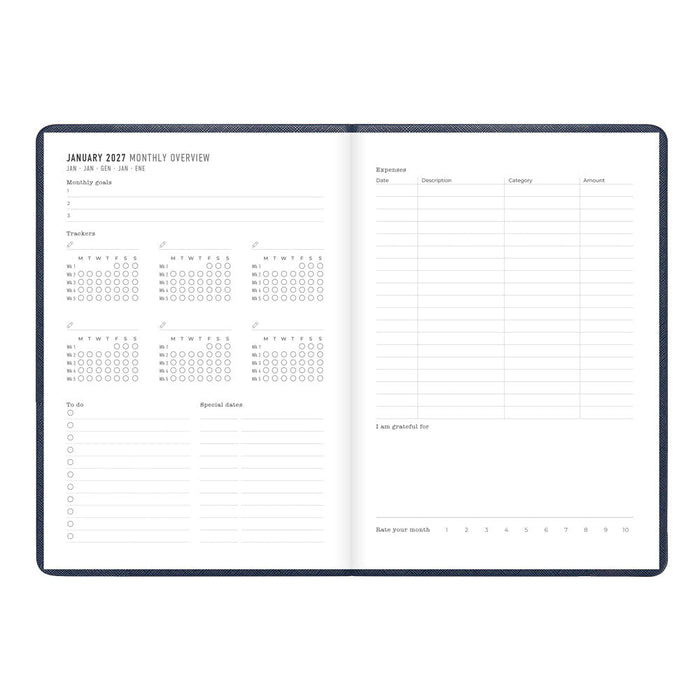 Letts A5 Weekly Planner, Serene, 2027 Midnight 27-082499#color_midnight