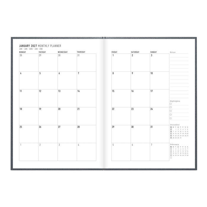 Letts A5 Weekly Planner, Titanium, 2027 Charcoal 27-082582#color_charcoal