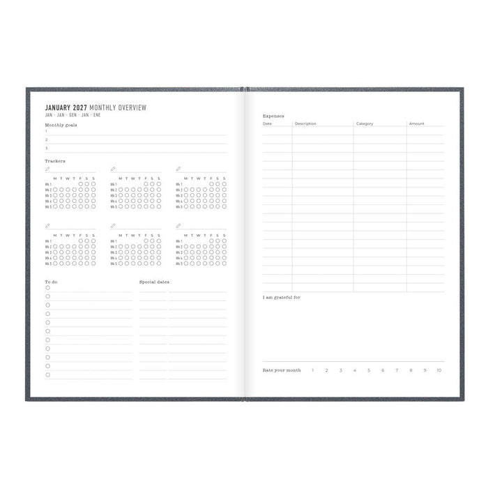 Letts A5 Weekly Planner, Titanium, 2027 Charcoal 27-082582#color_charcoal
