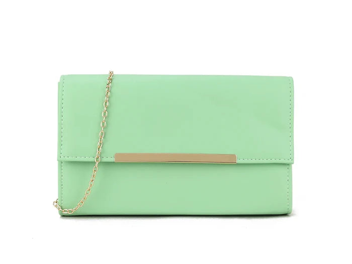 Light Green Gold Trimmed Clutch Bag