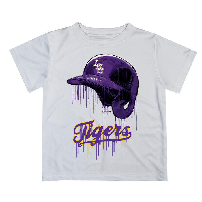 LSU White Baseball Helmet Dripping Dri Fit