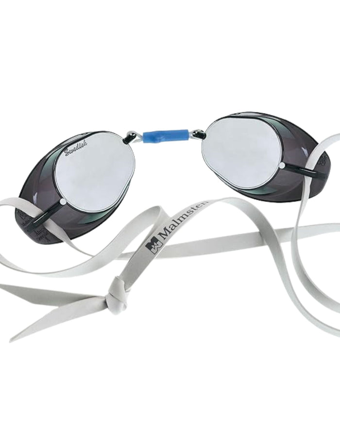Malmsten silver mirror swim goggles with low profile fit and minimal drag