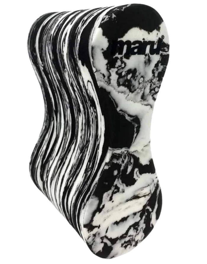 Maru adult swirl pull buoy in black and white marbled design