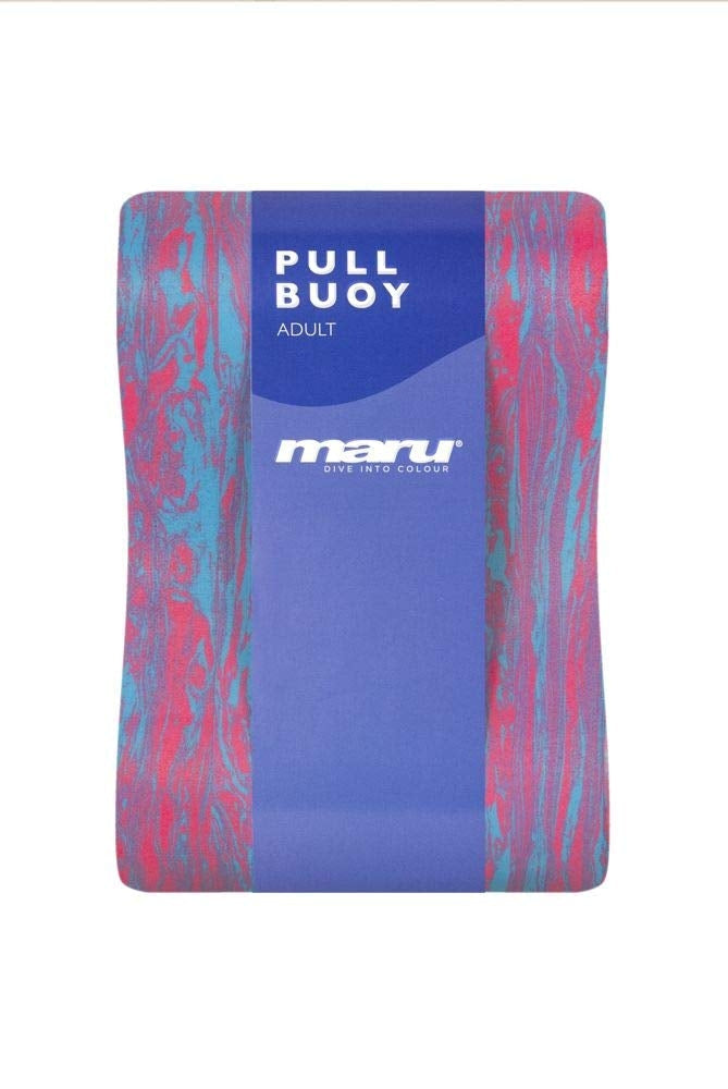 Maru Adult Swirl pull buoy in blue pink marbled design by imaru