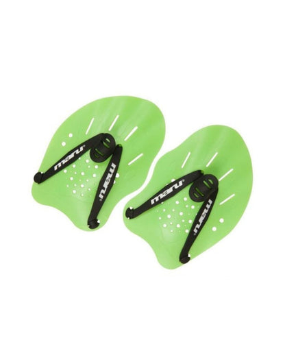 Maru Hand Paddles: neon green with black straps, white text, lightweight polypropylene