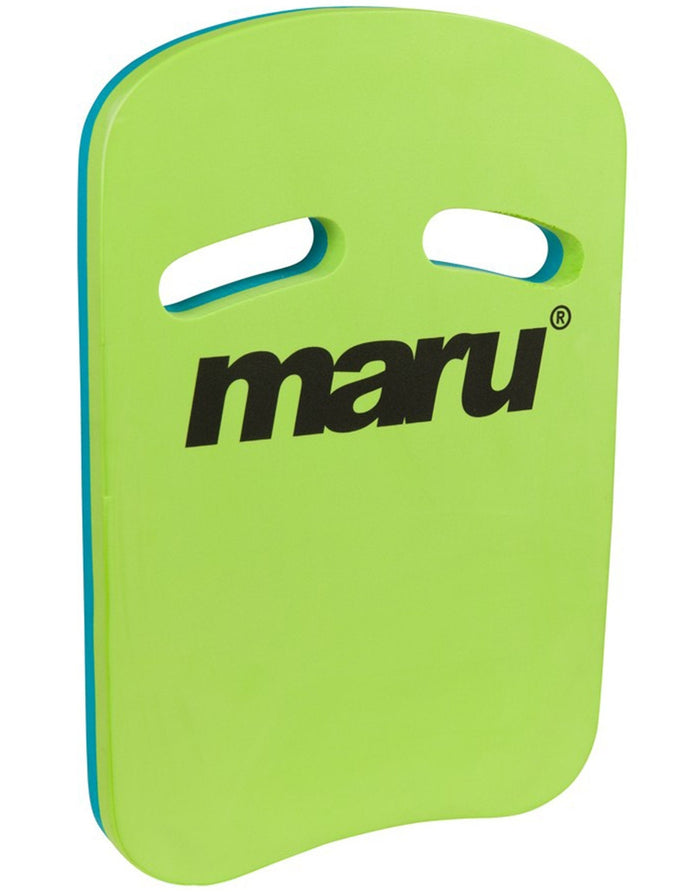 Lime green and blue Maru Two Grip Fitness Kickboard with ergonomic grip holes