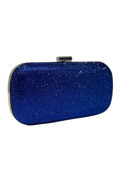 Royal Blue Clutch Bag with shimmering diamante detailing, perfect for evening wear and special occasions. Features a sleek, rectangular shimmer design.