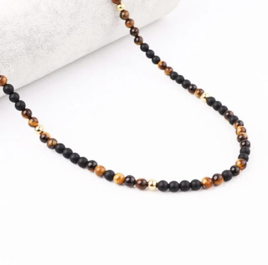 Matte Onyx and Tiger Eye Beaded Necklace