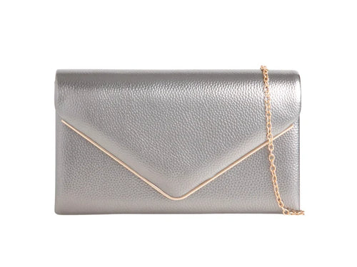 Metallic Pewter Gold Trimmed Clutch Bag
