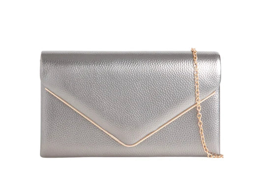 Metallic Pewter Gold Trimmed Clutch Bag