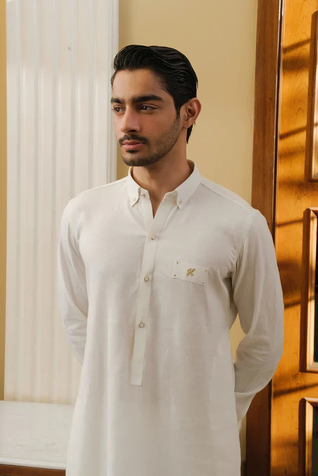 MILKY WHITE LINEN KURTA PAJAMA