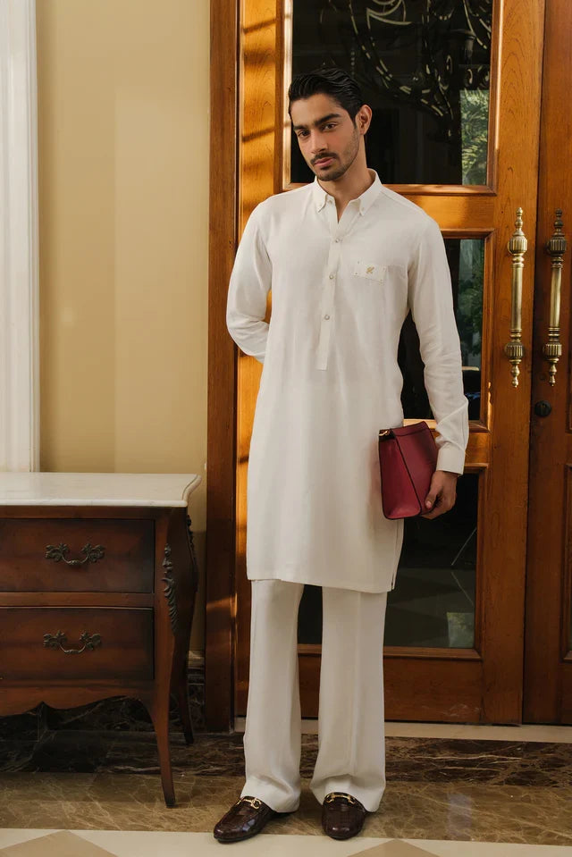 MILKY WHITE LINEN KURTA PAJAMA