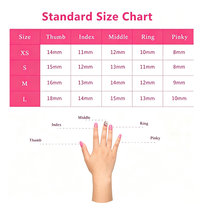 Seamergo press‑on nails standard size guide chart
