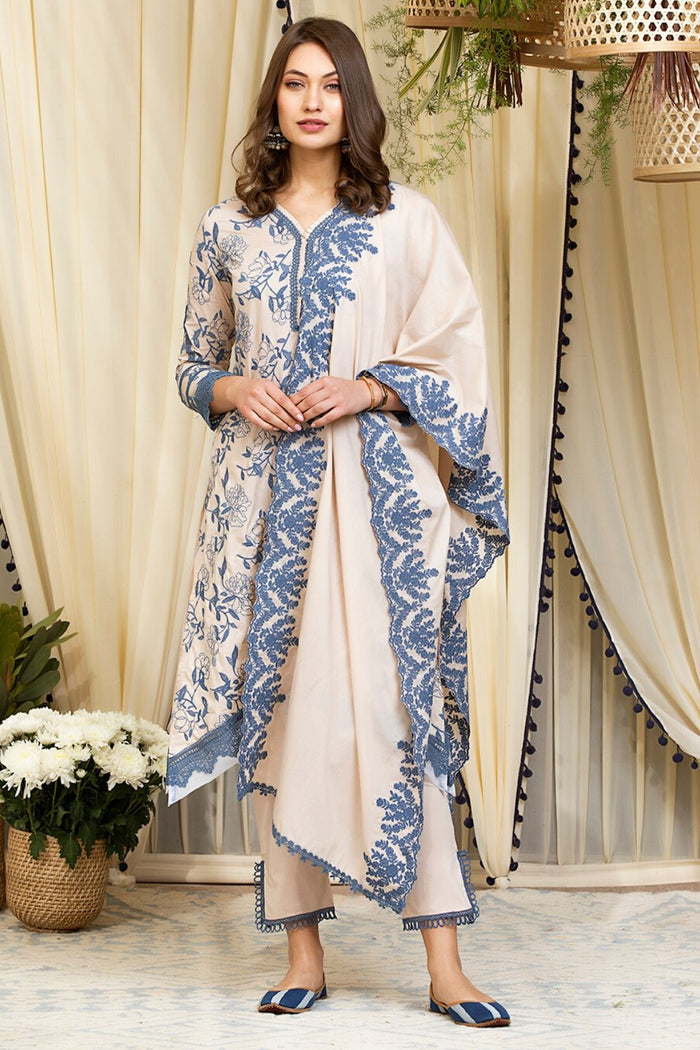 Mulmul Supima Cotton Emb. Border Dupatta
