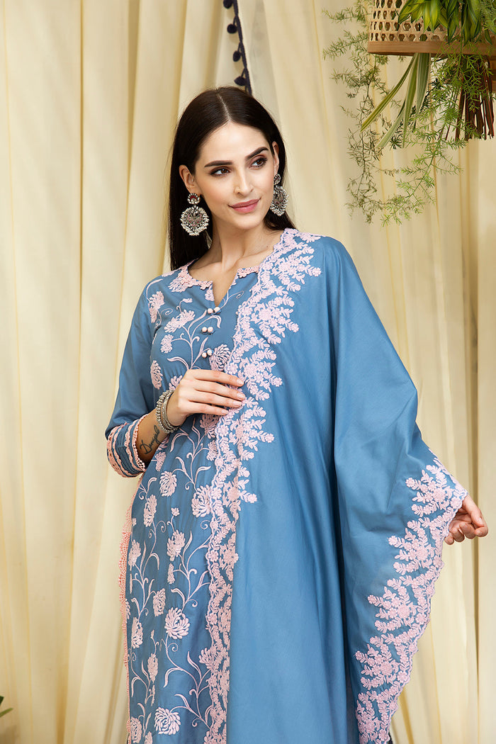 Mulmul Supima Cotton Emb. Border Dupatta